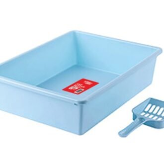 Cat Litter Tray with Scoop - Blue - M Size - 38 x 28 x 10 cm